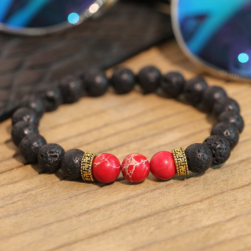 Мужской браслет из натуральной лавы красивые браслеты с камнем для женщин