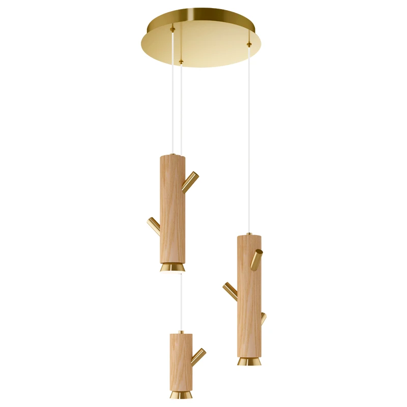 

MOMODA Creative LED Pendant Lights Modern Wooden Brass Hanging Lamps for Living Room Bedroom Kitchen Restaurant Indoor Lightings