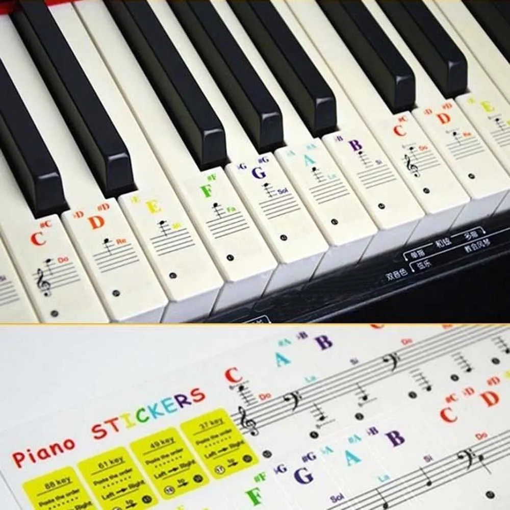 Autocollants transparents pour clavier de Piano, étiquette de 54/61/88 couleurs, touche électronique, Note, symbole pour touches blanches