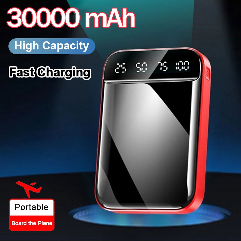 Мини-Банк питания с ЖК-дисплеем и цифровым дисплеем 30000 мАч портативное зарядное