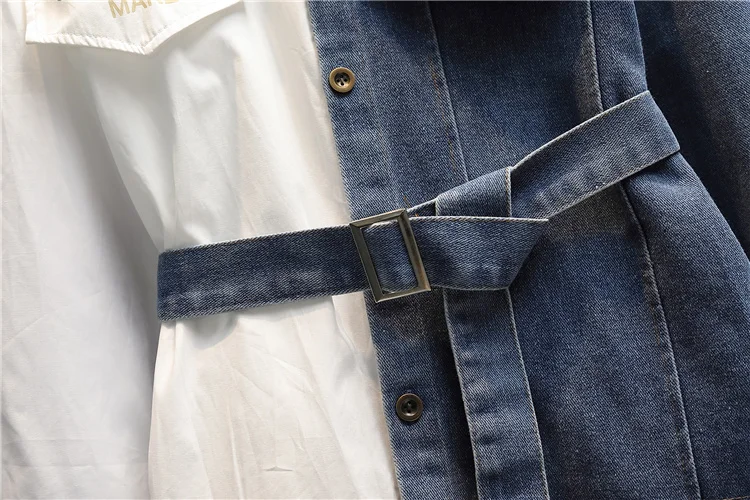 Женская джинсовая рубашка в стиле пэчворк белая Повседневная модная блузка с