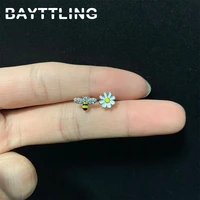 bayttling silver color aaa zircon bee flower stud earrings for women simple fashion wedding jewelry gifts for girls