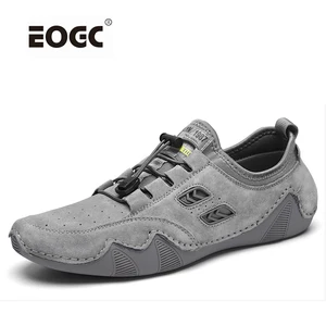 Туфли мужские из мягкой натуральной кожи, удобные, на плоской резиновой подошве, модные повседневные