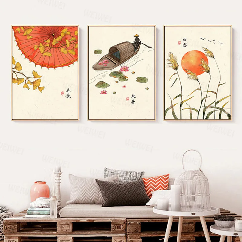 Традиционная китайская культура 24 солнечных термина красный зонтик-лодка