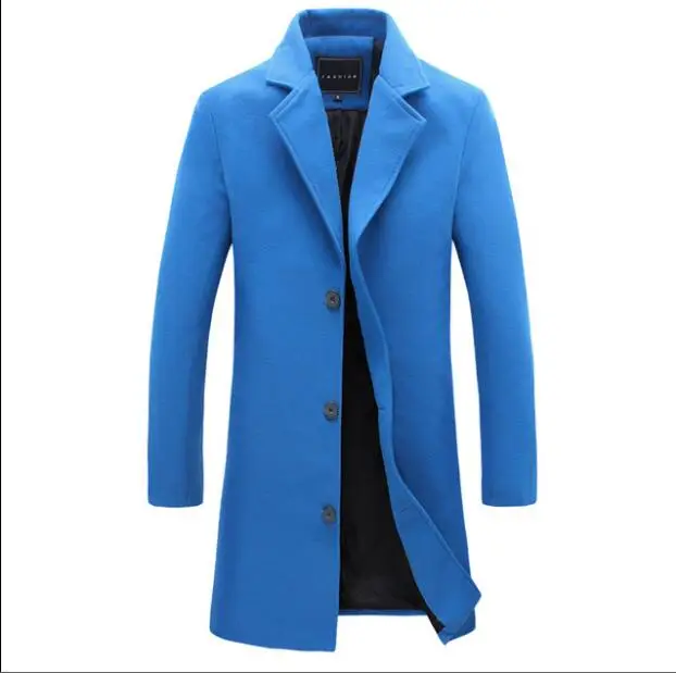 light blue color Новое зимнее шерстяное пальто для мужчин, длинное шерстяное пальто для отдыха, мужские однотонные повседневные модные куртки/повседневное Мужское пальто - Цвет: light blue color