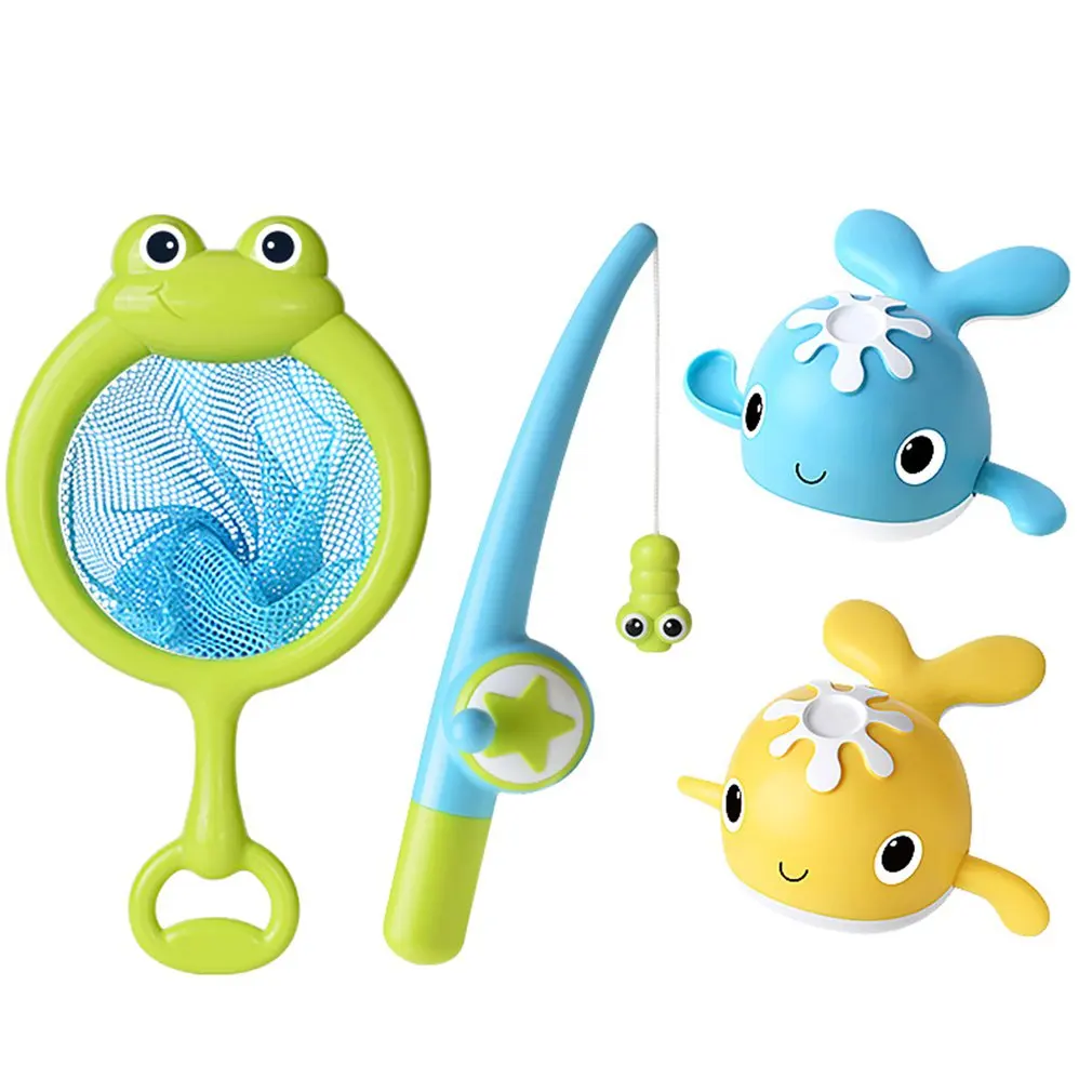 

Kids Frog Net Bag Magnetic Fishing Rod Clockwork Whale Toy With Magnet Set For Children Bathroom Toys