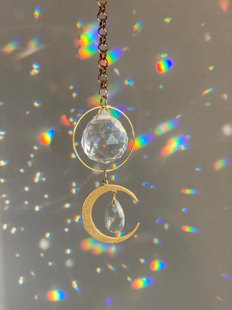 

Handmade Sun Catcher - Handmade Crystal Light Catcher Celestial Crescent Moon Suncatcher