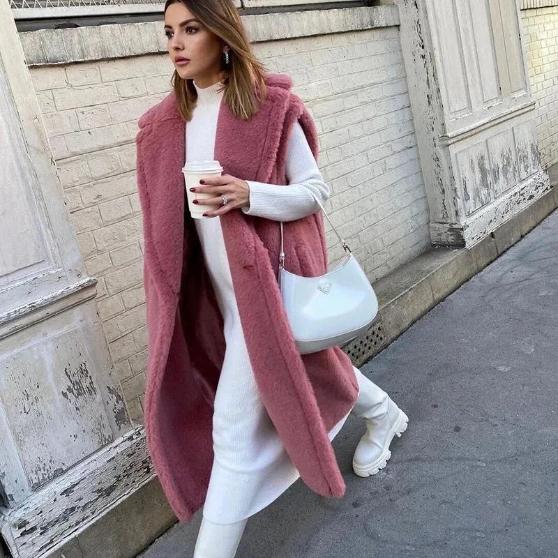 Зимнее меховое пальто из натуральной шерсти Альпака Тедди жилетка с медведем