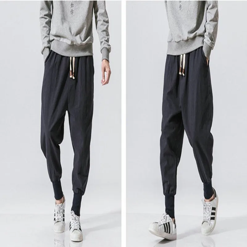 

2021 new style Chinese style harem pants men's street casual jogging men's pants cotton linen sports pants and ankle men's pants