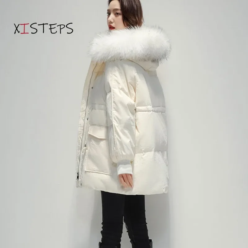 Fur Hooded Thick Warm Winter Parkas For Women 2021 Black White Down Coat Windproof Outwear Padded Women Winter Jacket Overcoat