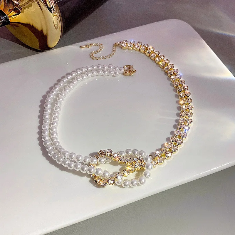 Новинка 2021 модное ожерелье-чокер с жемчугом и кристаллами в Корейском стиле для