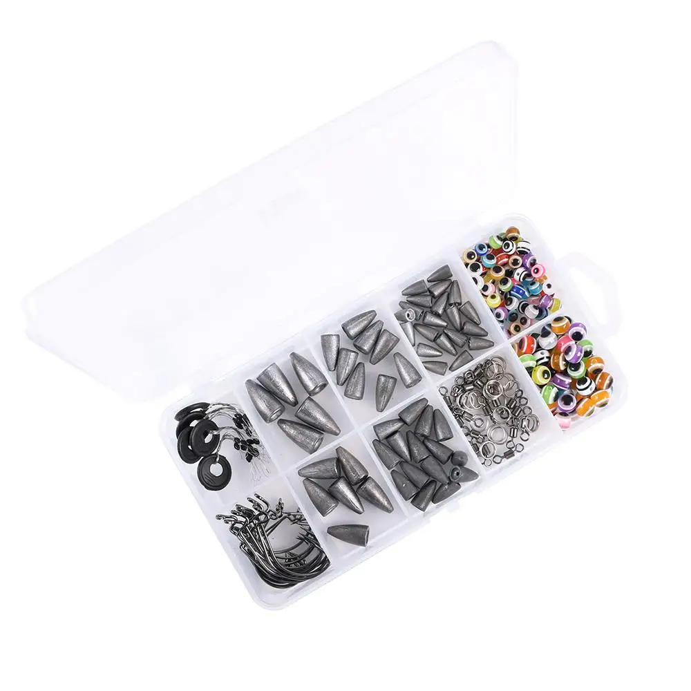 

219Pcs/set Fishing Weights Sinkers Rig Lure Kits Texas Fishing Beads With Tackle Box