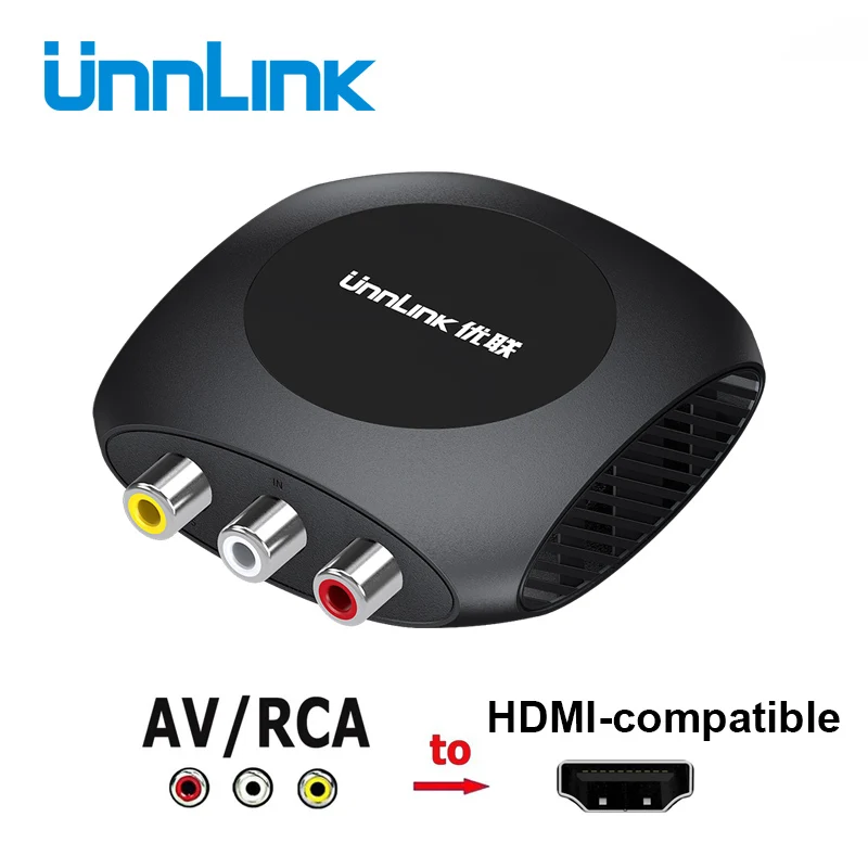 Unnlink RCA/AV к HDMI-совместимый адаптер преобразователь композитный CVBS с аудио 1080P NTSC/PAL