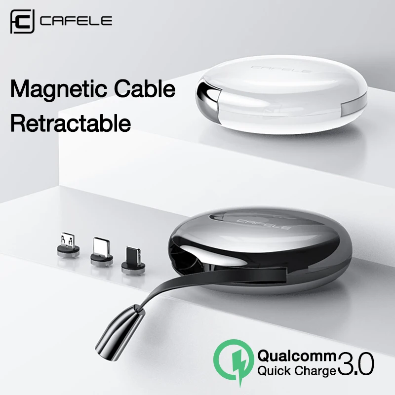 Магнитный выдвижной кабель Micro USB cafele для iPhone Type C Android зарядный 120 см 3 А быстрой