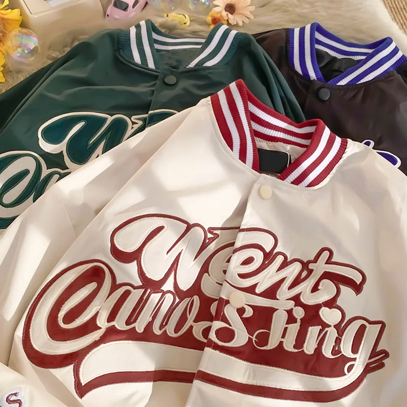 

2021 Autumn and Winter New Men's Letter Embroidery Jacket Men and Women Can Wear Retro Street Hip-hop Baseball Uniform Jacket