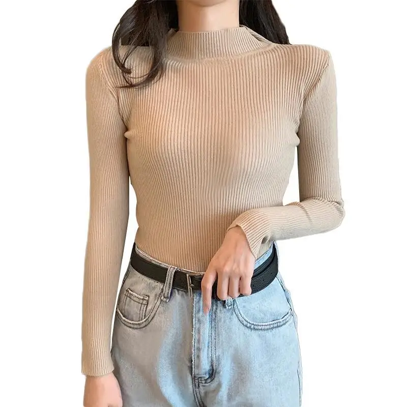 

NEW Women Sweaters Autumn Winter Turtleneck Long Sleeve Stretch Blue Knitted Pullovers Fashion Femme Soft Thin Jumper Tops 10 Co