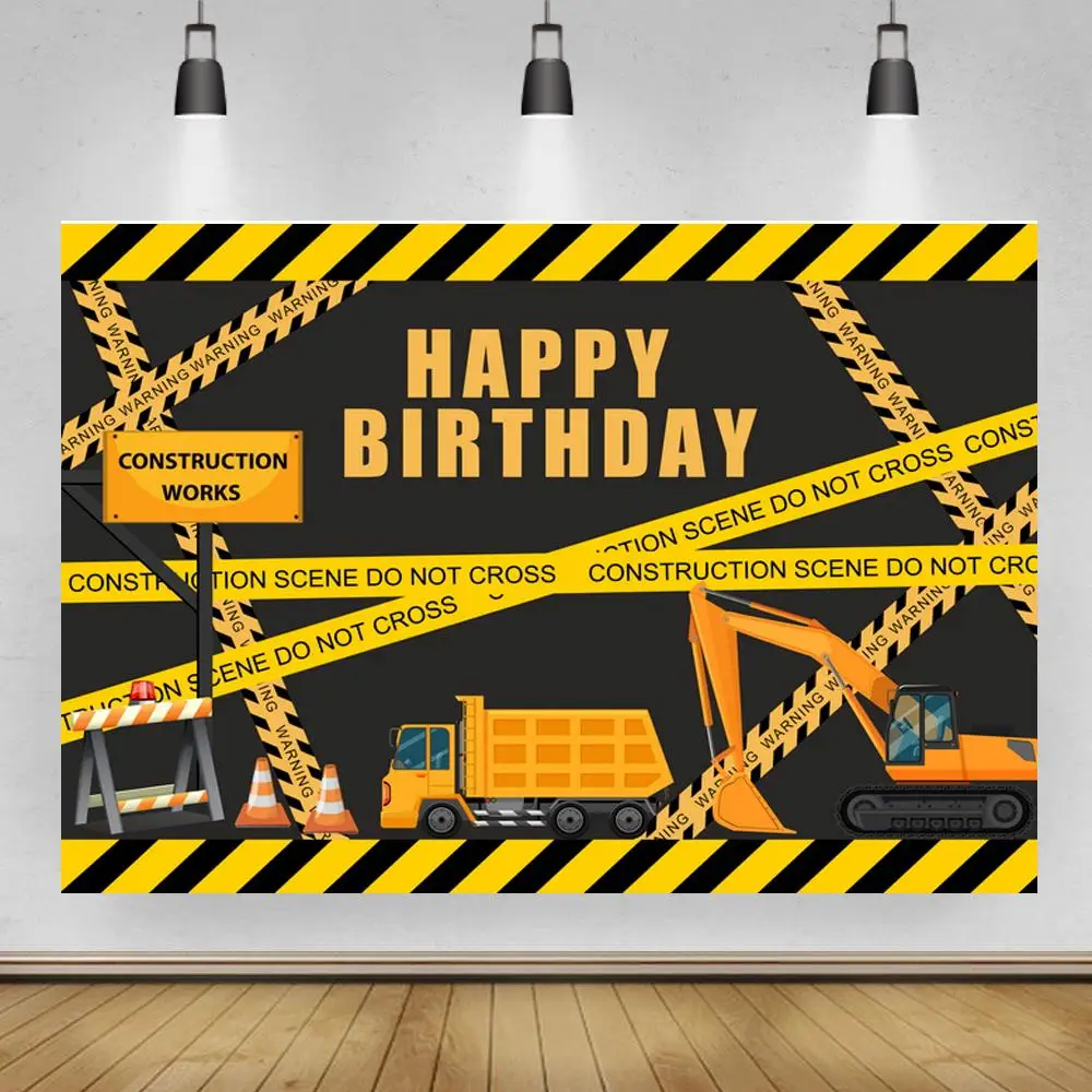 

Cartoon Happy Boy Birthday Party Construction Vehicle Engineering Customized Poster Photography Background Photo Backdrop Photo