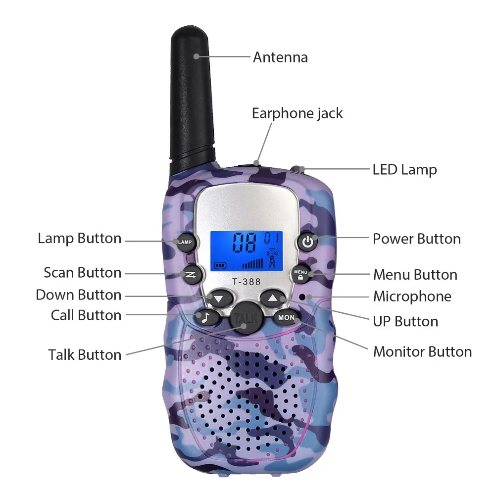 ESYNiC T-388 детская рация Walky Talky 8 каналов для мальчиков и девочек 3 км Диапазон Встроенный светодиодный фонарь 2 способ радио