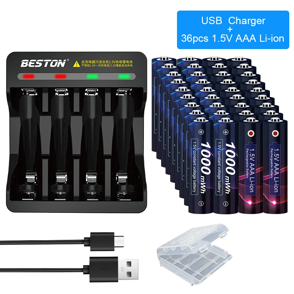 

1.5v AAA Rechargeable Battery AAA Rechargeable Batteries with Led Smart Charger for 1.5v Lithium Li-ion AAA AA Batteries