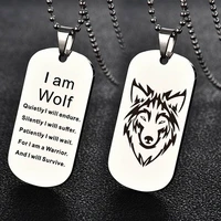 fashion men womens stainless steel wolf head dog tag pendant necklace gift