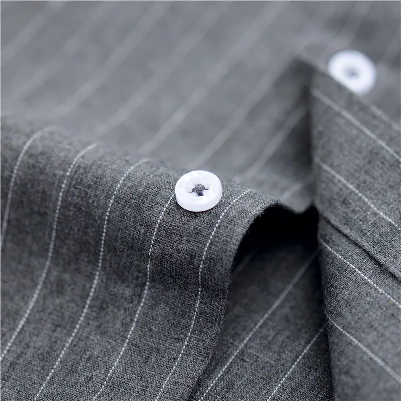 

Men Casual Striped Shirts Gray Brushed Fabric long Sleeve regular fit soft Spring/Autumn leisure male plaid tops pockeless