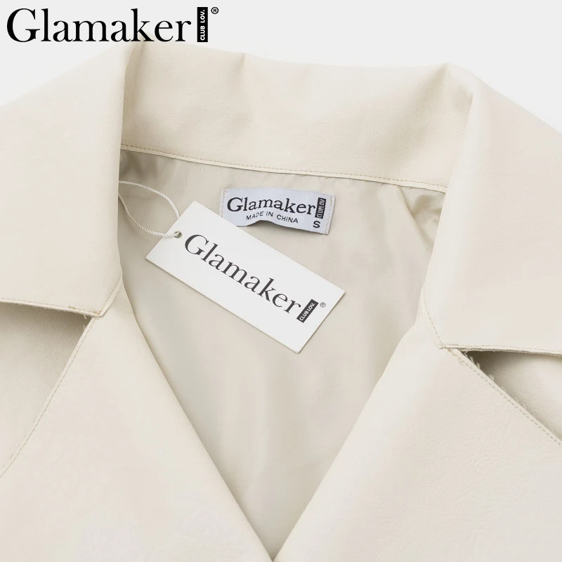 Glamaker искусственная кожа однотонная зимняя короткая куртка кожаная женская с длинным рукавом Осенняя искусственная куртка с карманом женская уличная кожаная куртка