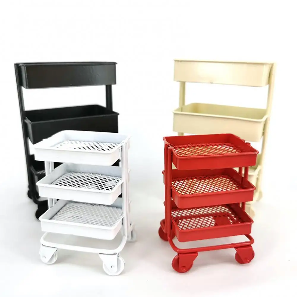 

Iron 3 Tier Trolley Storage Rack DIY Doll House Kitchen Furniture with Wheels