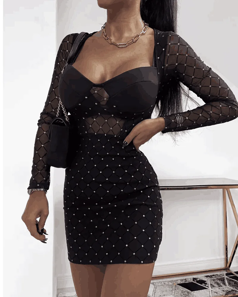 

2021 New Style Sexy Chest Wrapping Gilded Dress High Waist Long Sleeve Pullover Mini Slim Dresses For Women
