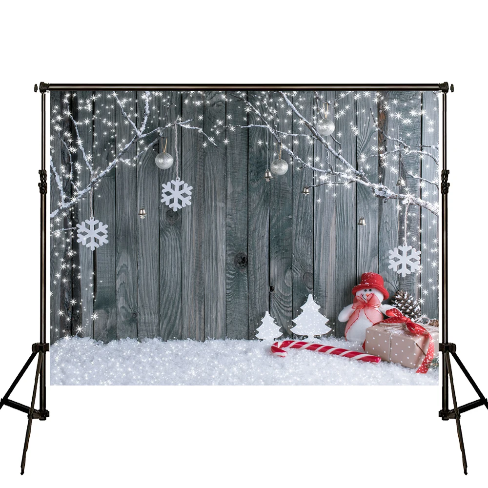 Виниловые фоны Gray Wood для фотостудии на Рождество с зимним пейзажем, фотографические задники с снеговиком и пряниками для детей.