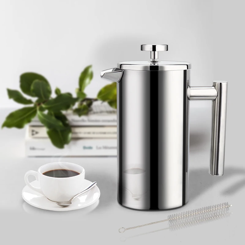 Cafetera Espresso de acero inoxidable de 1000ml, prensa francesa, cafetera con aislamiento de doble pared de alta calidad, tetera-0