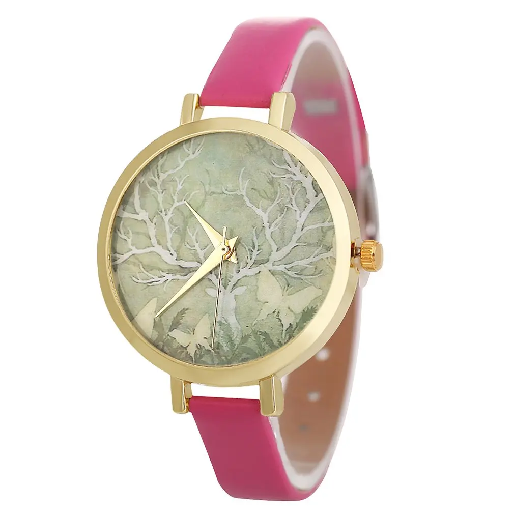 Узкий Кожаный ремешок с рисунком дерева желтый циферблат роскошные модные