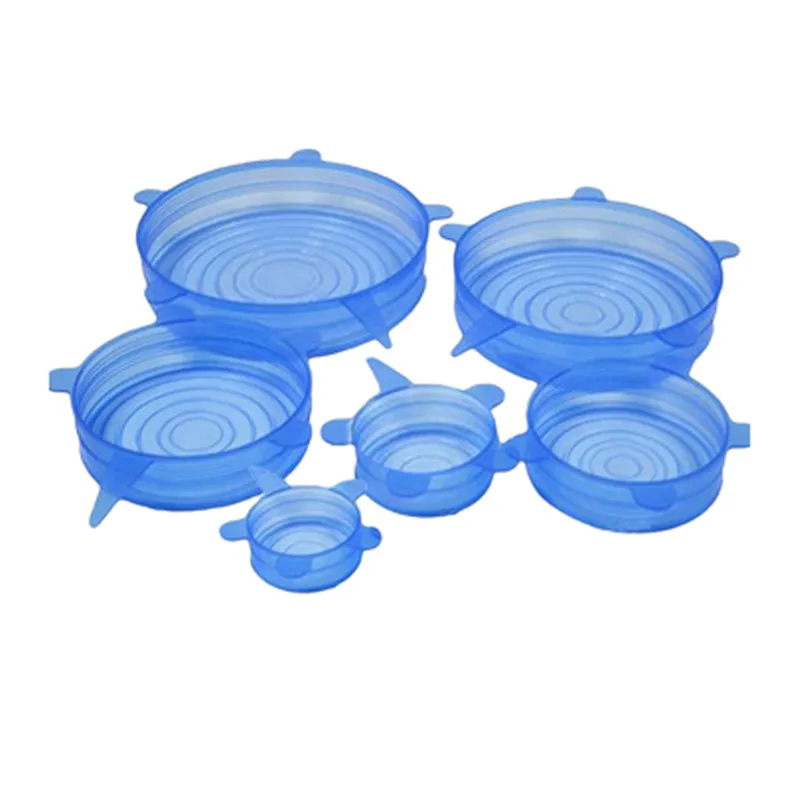 Blue 6pcs a set 6 шт./компл. Универсальный силиконовые крышки стрейч крышка всасывания Пособия по кулинарии кастрюля силиконовый чехол Пан крышкой разлива фиксаторы уход за кожей лица маска дома чаша крышка - Цвет: Blue 6pcs a set