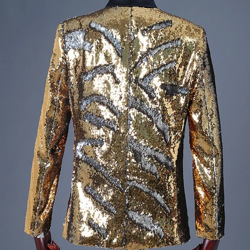 Мужской костюм с золотыми блестками клубный DJ блестящий блейзер для шоу на сцене
