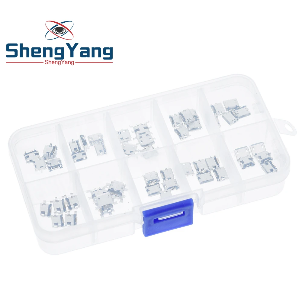 50 шт./коробка, 10 моделей разъемов Micro USB для MP3/4/5 Lenovo ZTE Huawei Samsung SONY Xiaomi HTC