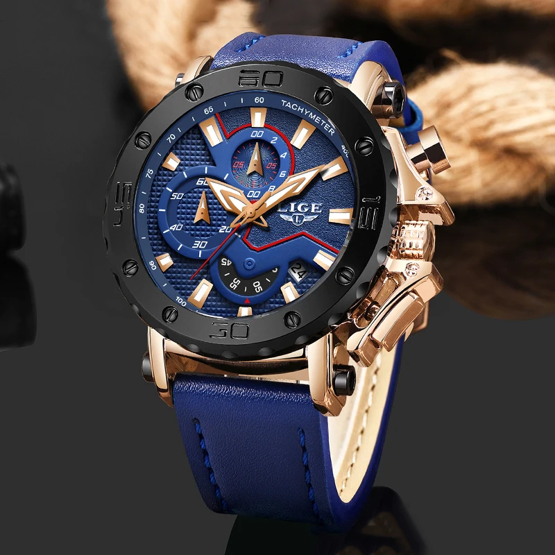 Reloj Hombre 2019 модные синие кожаные часы LIGE мужские s лучший бренд класса люкс