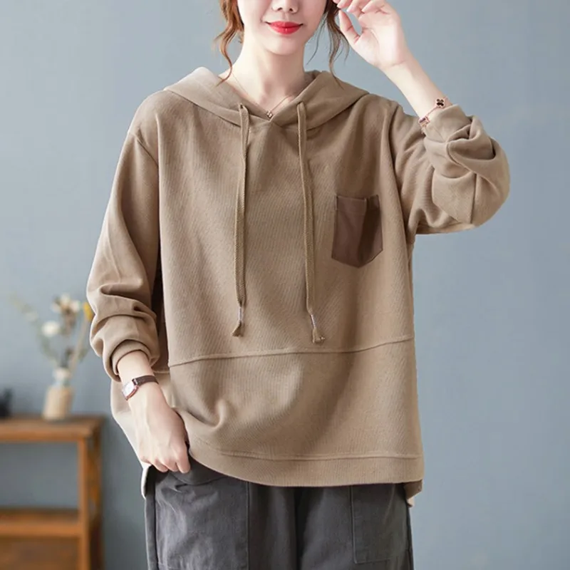 

Women Cotton Casual Hoodies New Arrival 2021 Autumn Simple Style Streetwear All-match Loose Female Long Sleeve Sweatshirts B1132