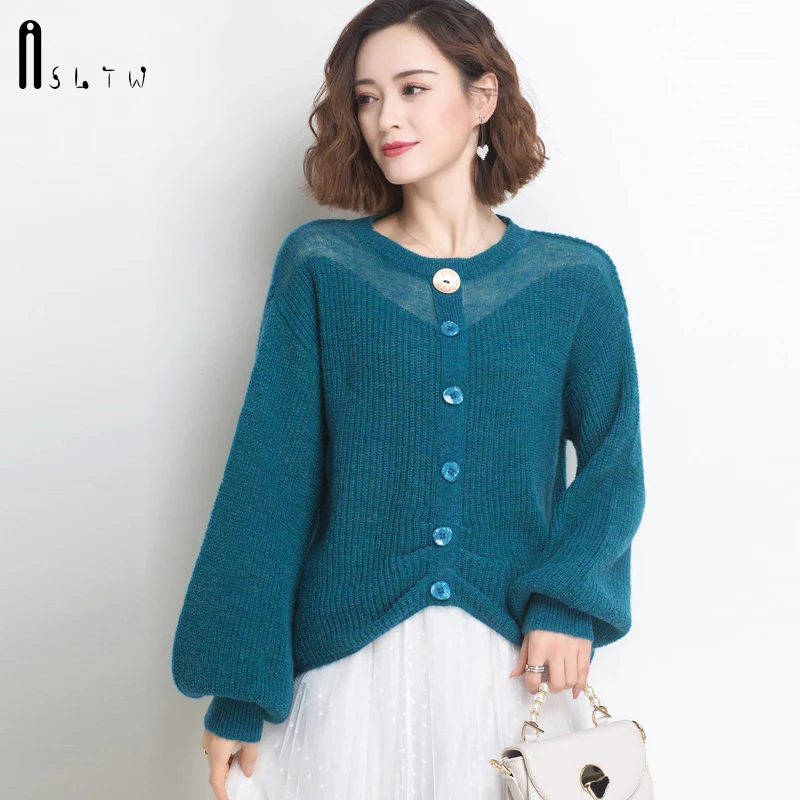 ASLTW Women's Sweater New Spring O Neck Pull Jumper Lantern Long Sleeve Sweaters Fashion Solid Single-breasted Women | Женская