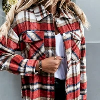 casual winter women plaid blouse button long sleeve female shirts loose high street pockets jacket ladies fashion 2020