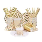 Одноразовая посуда в полоску под золото, 6-25 шт.лот, бумажные тарелки для рождевечерние, дня рождения, чашки, соломинки, салфетки, украшение для свадебвечерние НКИ