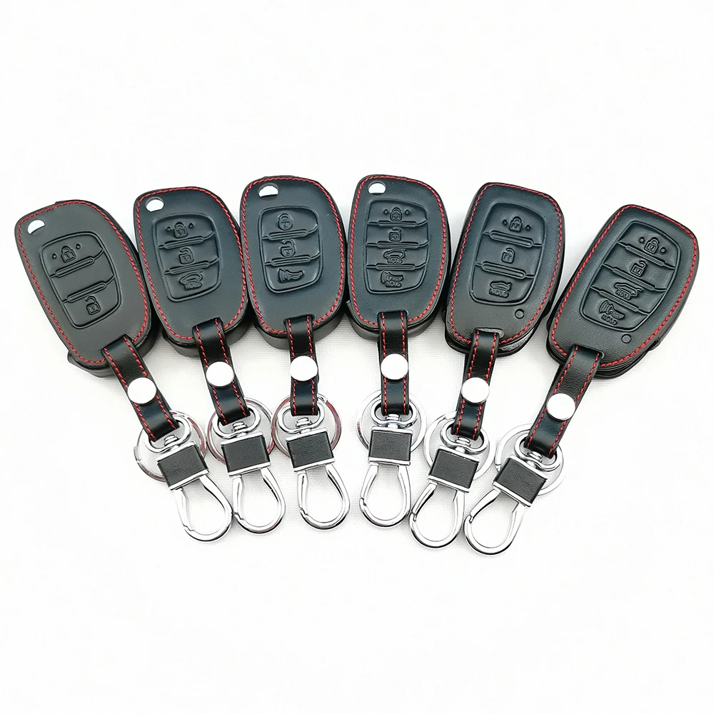 

Высококачественный кожаный чехол для автомобильного ключа для Hyundai Elantra I10 I20 I30 HB20 IX25 IX35 IX45 Santa Fe New Verna 2/3/4 Button