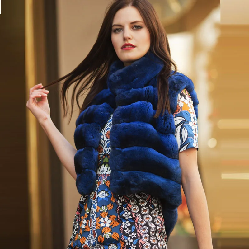 90cm Long Real Rex Rabbit Fur Coat Stand Collar Whole Skin Natural Rabbit Fur Jackets Chinchilla Color Winter Woman Overcoats