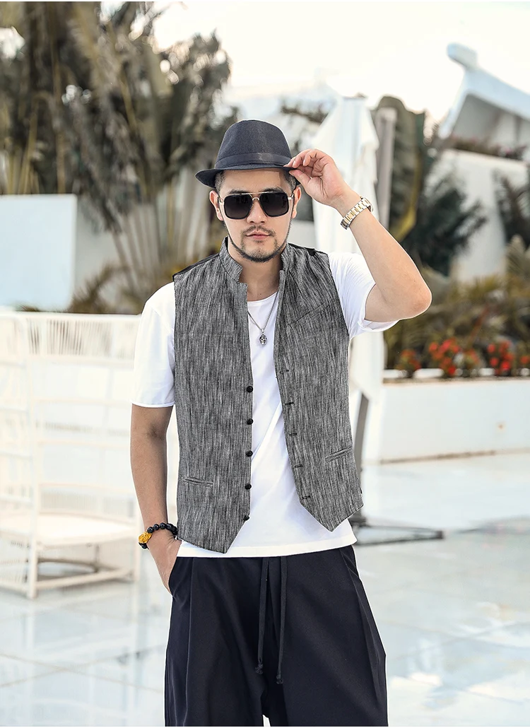 Жилет мужской из пеньковой хлопковой ткани приталенный Приталенный жилет с