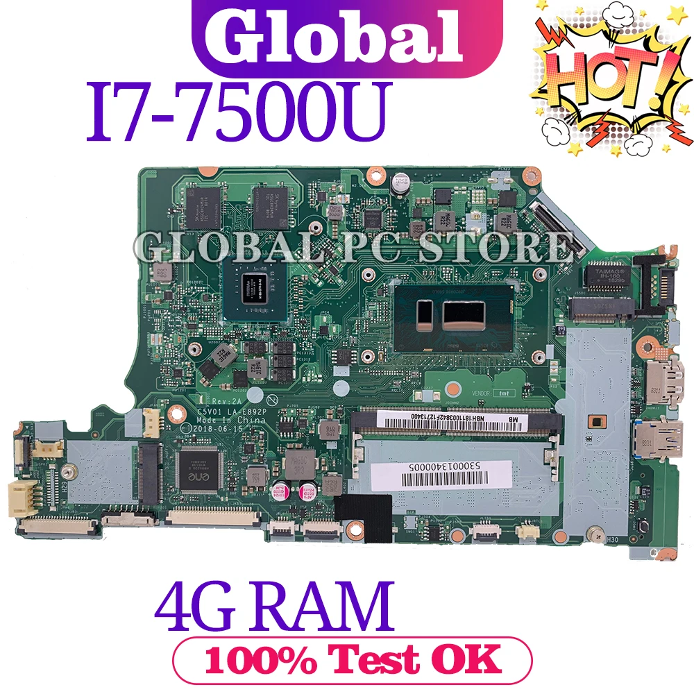 

KEFU LA-E892P I7-7500U 940MX 4GB-RAM Notebook Mainboard For ACER Aspire A315-53G A515-51G A615-51G Laptop Motherboard DDR4