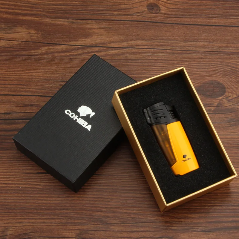COHIBA зажигалки Winproof 3 Jet зажигалка с горелкой бутановые зажигалки сигарета карманная зажигалка Bulit-in резак для сигар W/Подарочная коробка