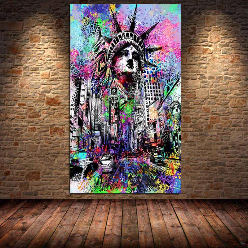 

Colorful Street Graffiti Canvas Painting Abstract Statue of Liberty Posters and Prints Wall Art Pictures for Living Room Cuadros