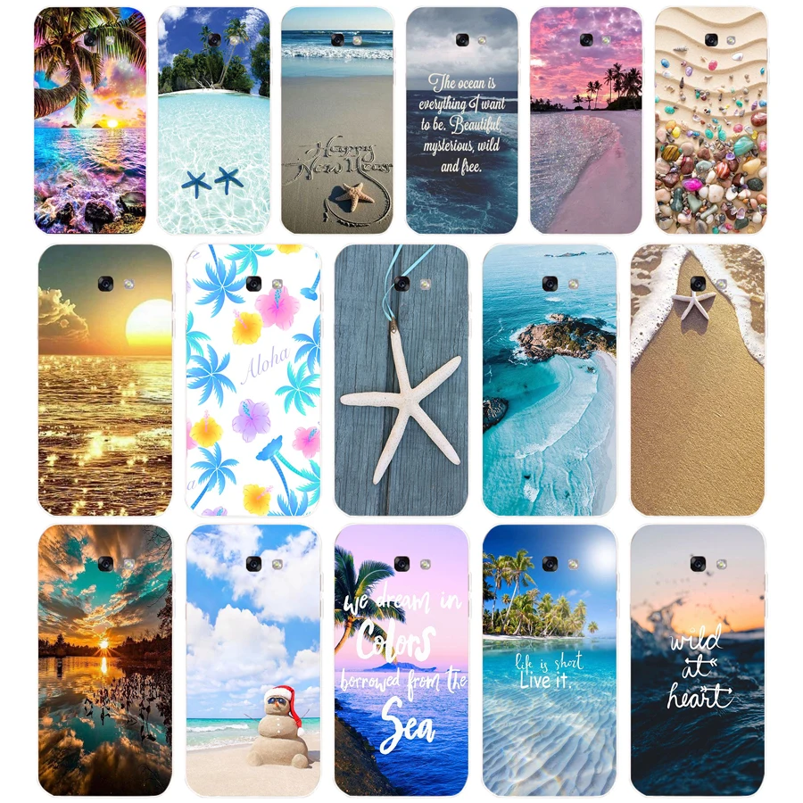 87AA Blue Wood Seashells Sea Star Soft Silicone Tpu Cover phone Case for Samsung Galaxy A5 2015 2016 A7 2017 A8 Plus A9 2018 A80 images - 2