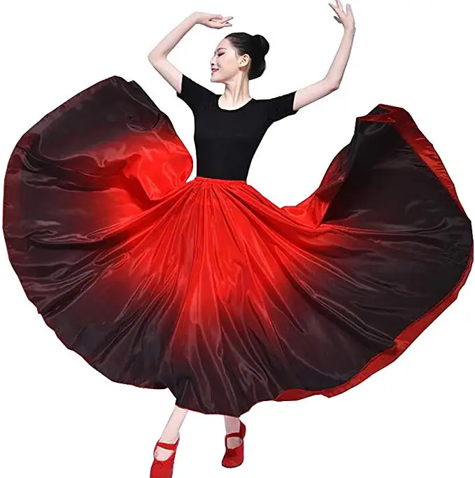 Шелковистая черная красная индийская градиентная юбка для танца живота с