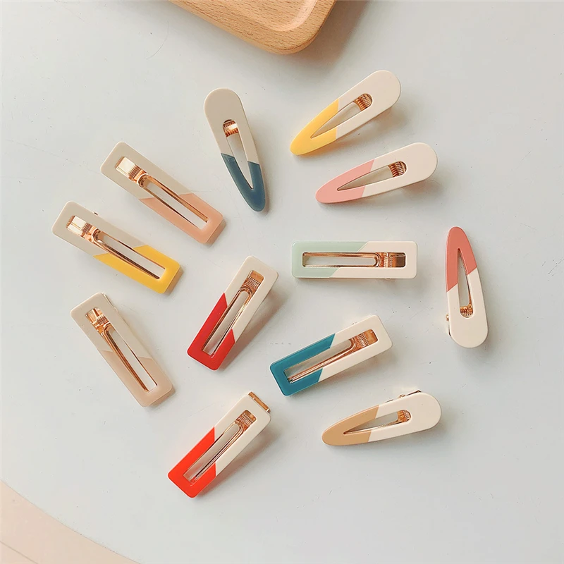 

New Acetate Hair Clips Cute Contrast Color Colorful Geometric Barrette Plastic Korean Side Pins Ins Girl Women Accessories
