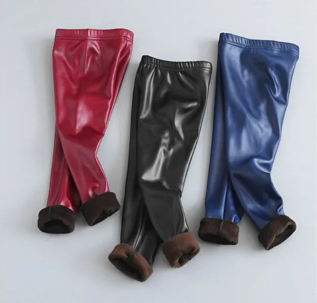 Детские теплые брюки леггинсы из искусственной кожи Леггинсы для маленьких