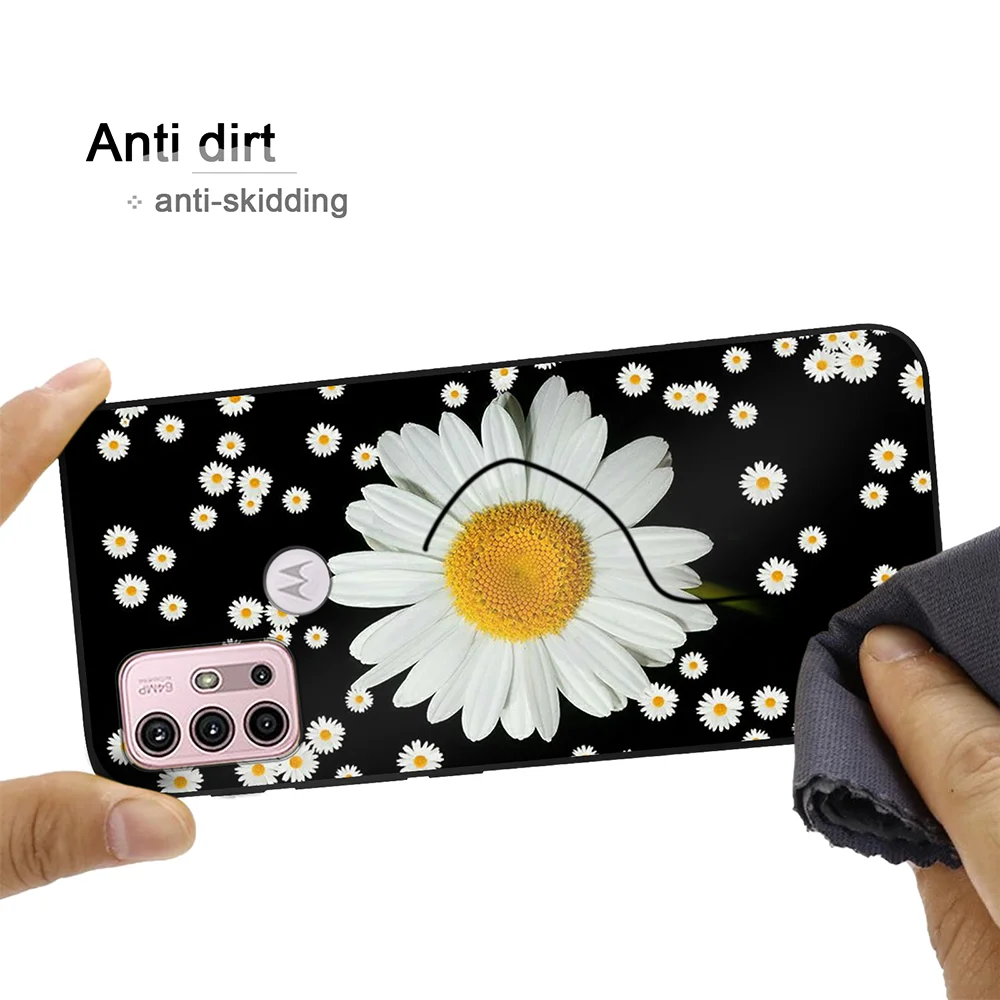 phone case for motorola moto g30 g20 g50 g60 e7 e20 e40 g40 fusion g 5g plus g9 play e7 plus power flower black silicone covers free global shipping